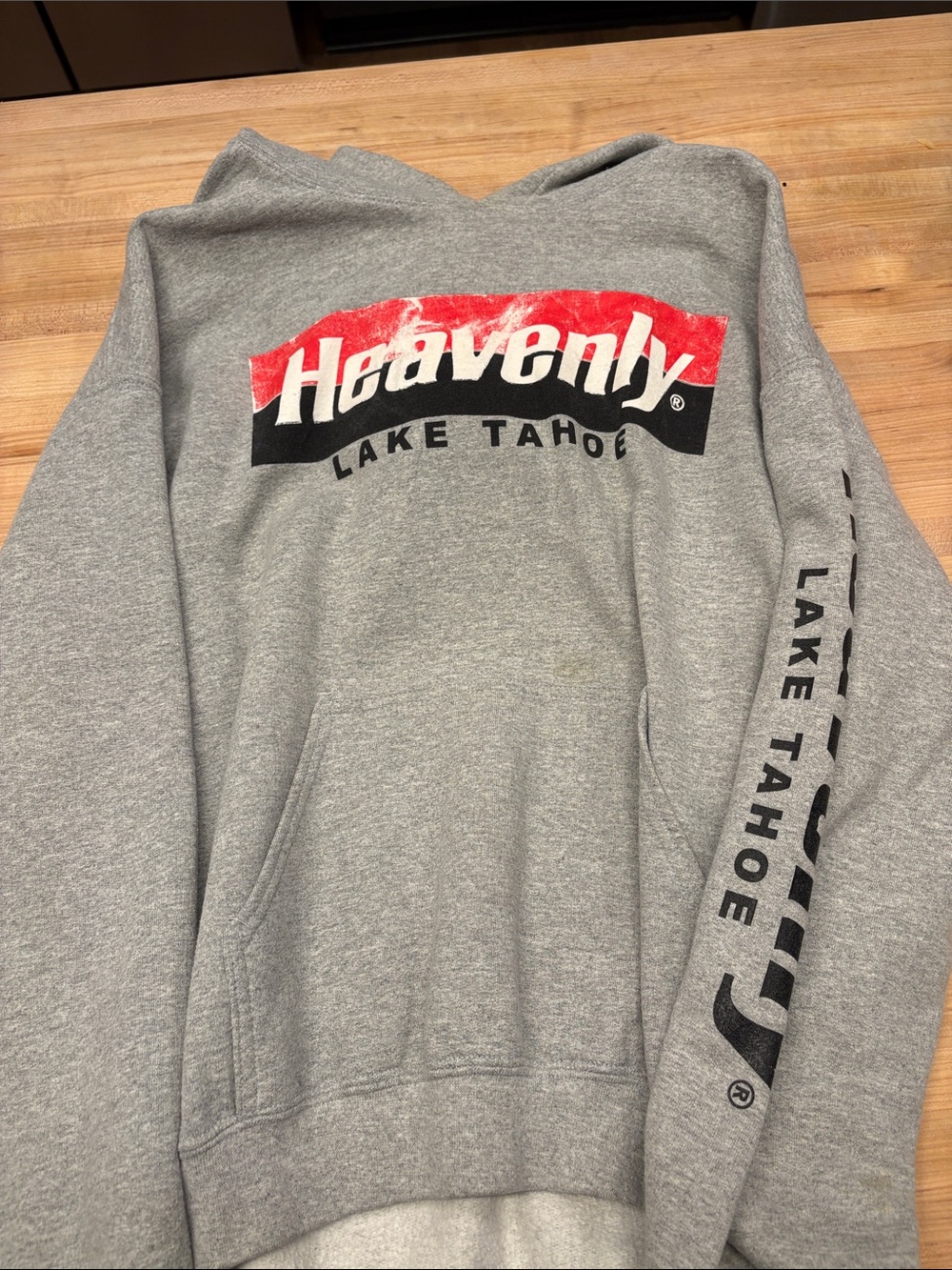Grey Hoodie with Red and Black Lake Tahoe Logo